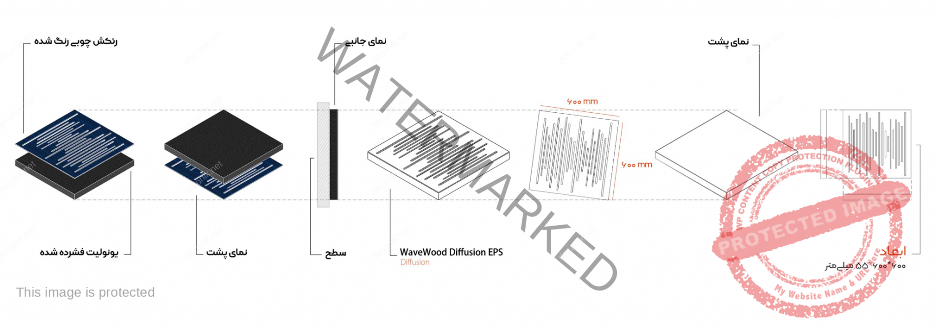 زوایای مختلف wavewood-diffusion - ویو وود دیفیوزر پنل آکوستیک پخش کننده
